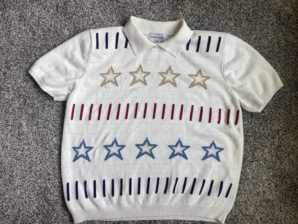 Alfred Dunner Vintage Medium Short Sleeve Knit Top Red White Blue July 4th
